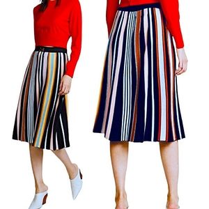 TORY BURCH🌼 Gold Logo Belted 🌼Pastel Striped🌼 Midi Skirt 🌼XS🌼NWT